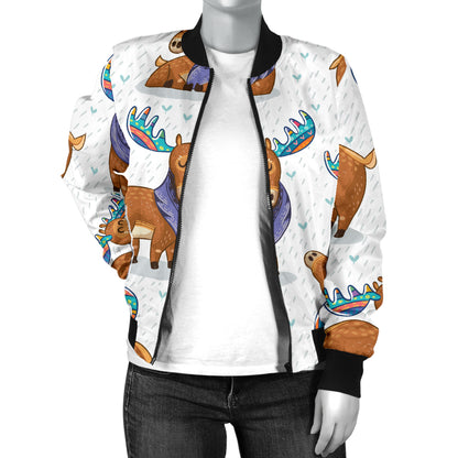 Moose Cute Pattern Print Design 01 Women's Bomber Jacket