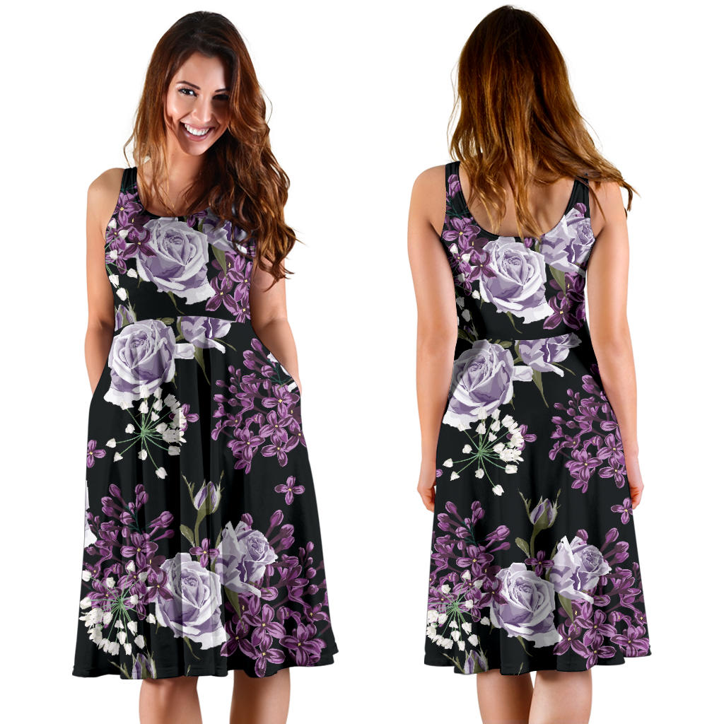 Lilac Pattern Print Design LI04 Midi Dress