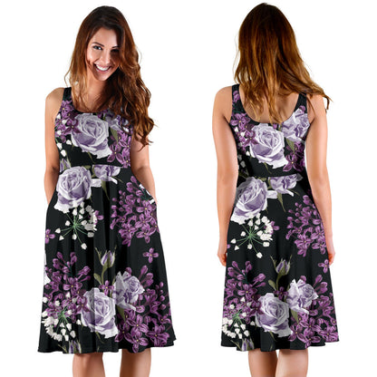 Lilac Pattern Print Design LI04 Midi Dress