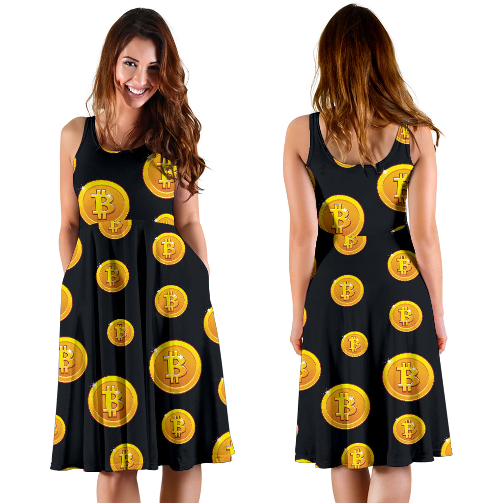 Bitcoin Pattern Print Design DO04 Midi Dress