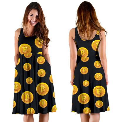Bitcoin Pattern Print Design DO04 Midi Dress