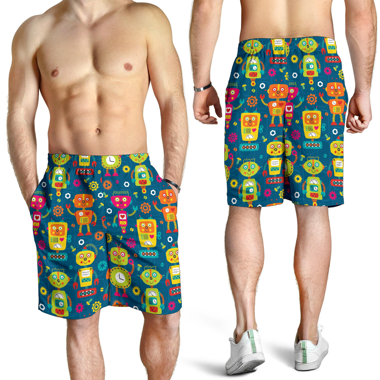 Robot Pattern Print Design A04 Mens Shorts
