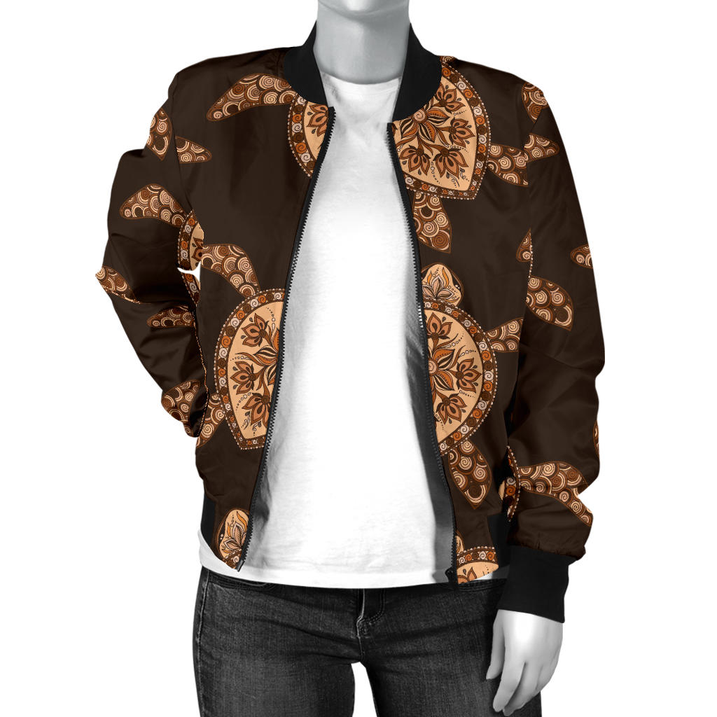 Tribal Sea Turtle Pattern Print Design T09 Women Bomber Jacket