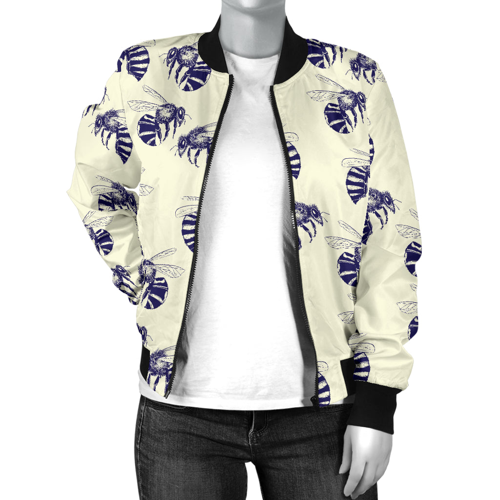 Bee Pattern Print Design 02 Women's Bomber Jacket