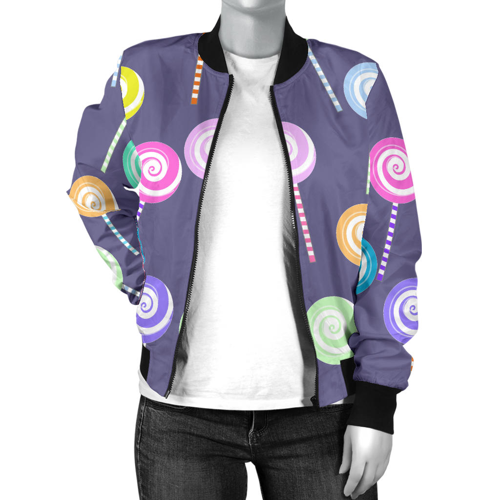 Lollipop Pattern Print Design LL03 Women Bomber Jacket