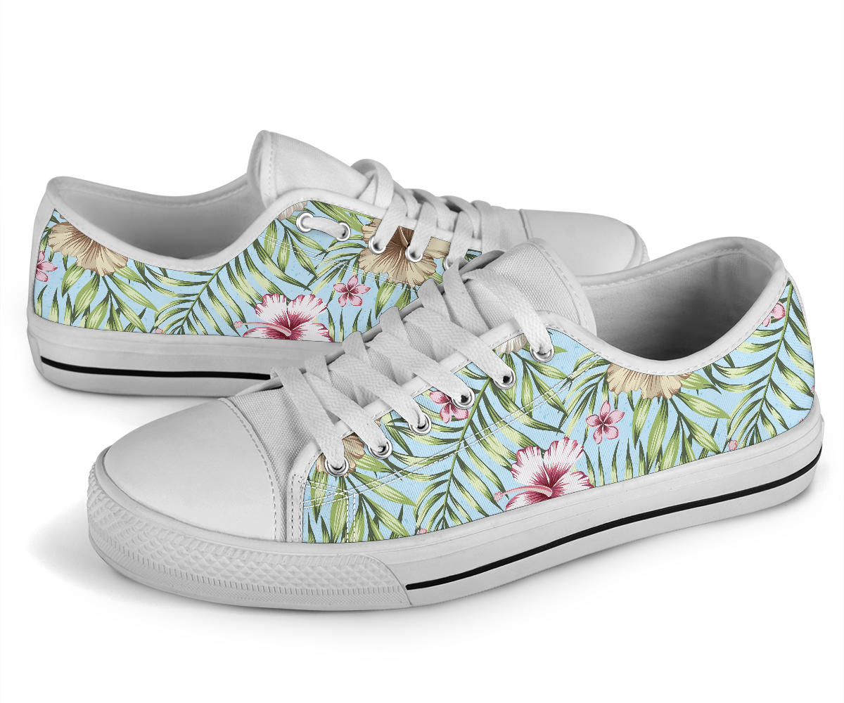 Tropical Flower Pattern Print Design TF05 White Bottom Low Top Shoes