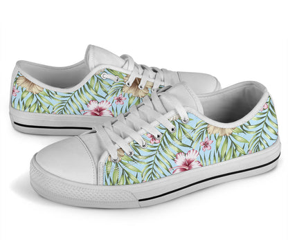 Tropical Flower Pattern Print Design TF05 White Bottom Low Top Shoes