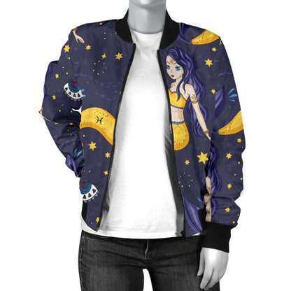 Pisces Pattern Print Design A04 Women's Bomber Jacket