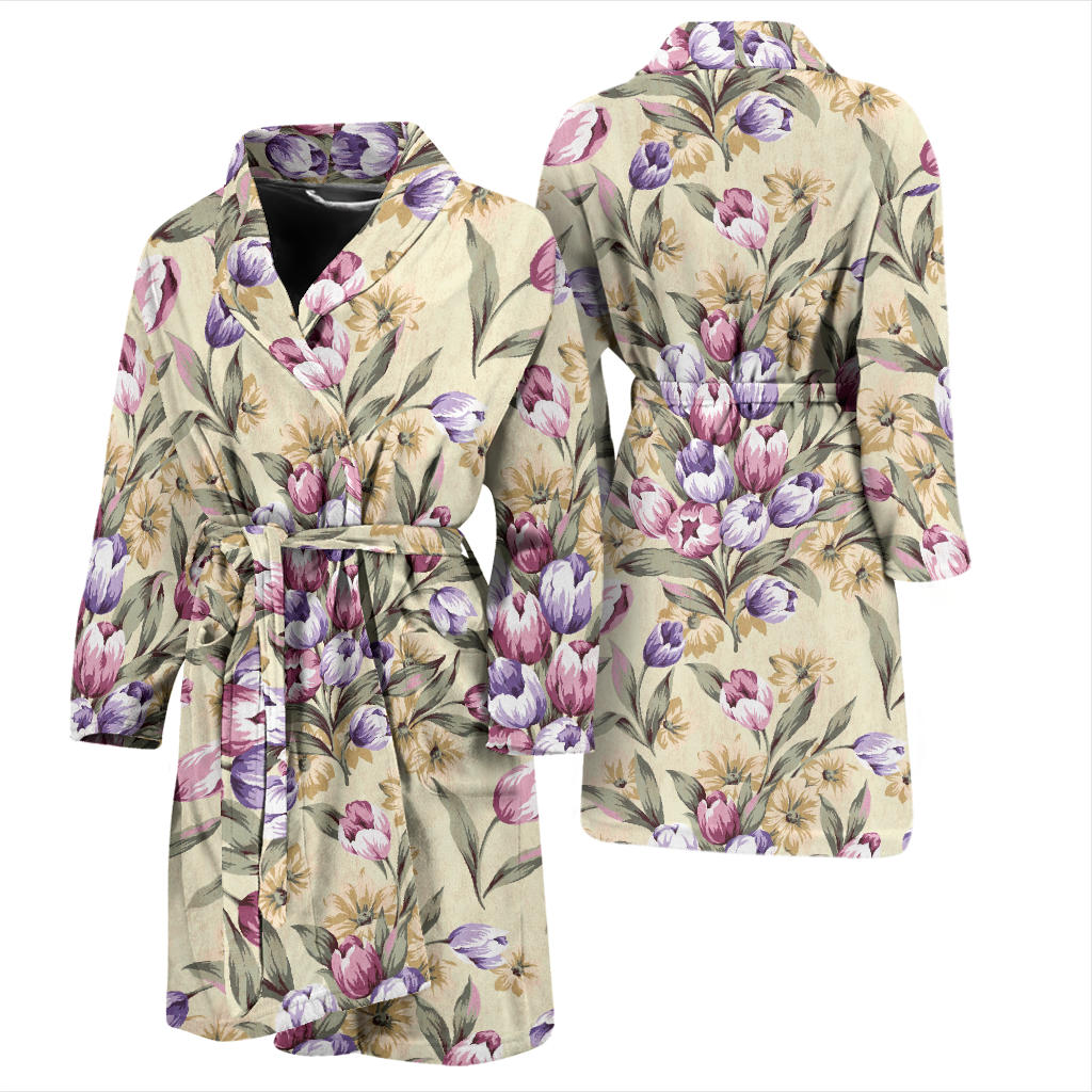 Tulip Pattern Print Design TP04 Men Bathrobe