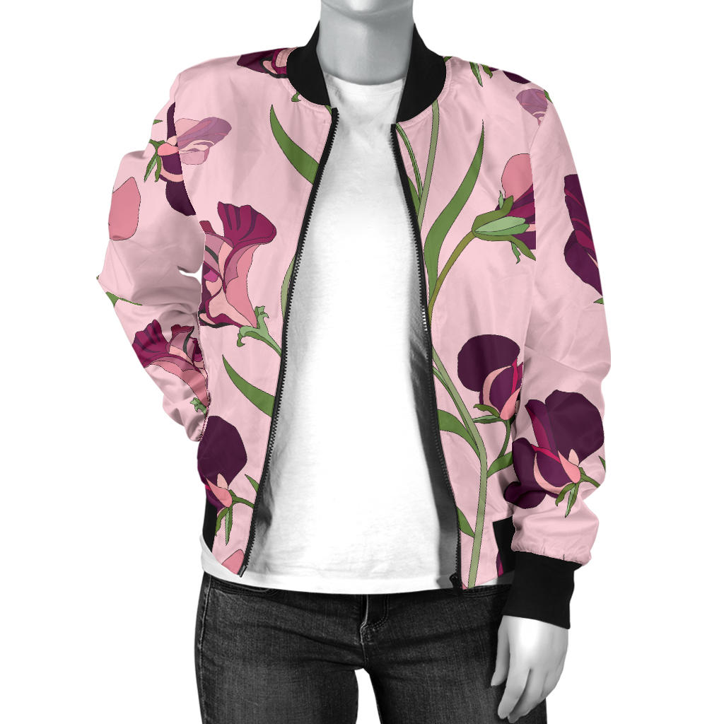 Peony Pattern Print Design PE09 Women Bomber Jacket