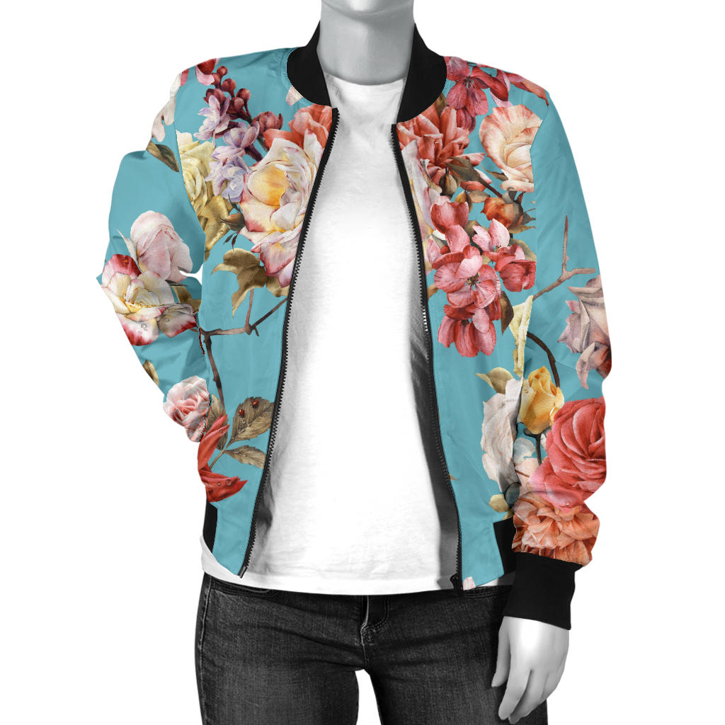 Summer Floral Pattern Print Design SF05 Women Bomber Jacket