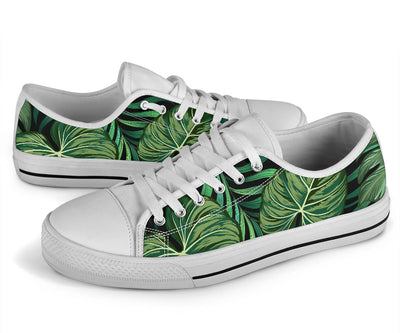 Green Fresh Tropical Palm Leaves White Bottom Low Top Shoes