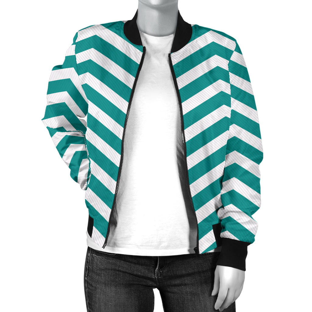 Chevron Teal Pattern Print Design 02 Women's Bomber Jacket