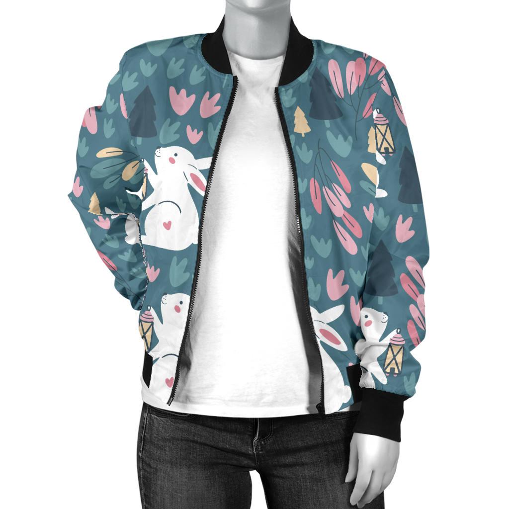 Rabbit Pattern Print Design RB013 Women Bomber Jacket