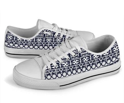 Blue White Tribal Aztec White Bottom Low Top Shoes