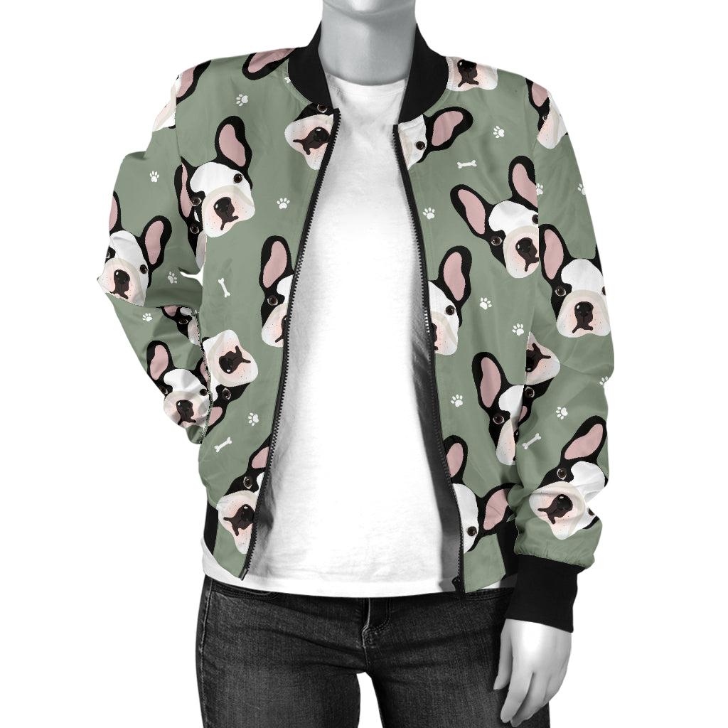 Boston Terrier Pattern Print Design 05 Women's Bomber Jacket