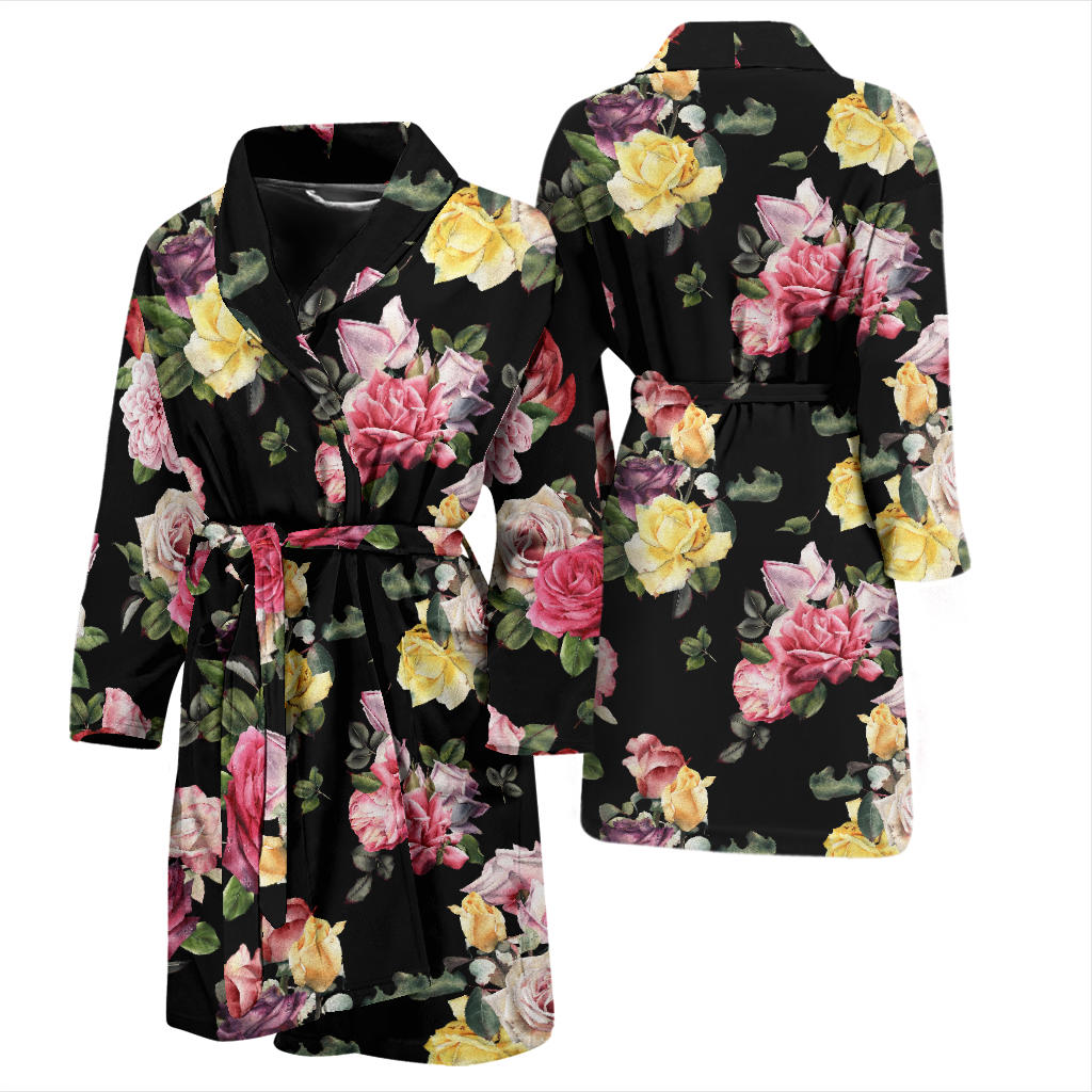 Rose Pattern Print Design RO010 Men Bathrobe