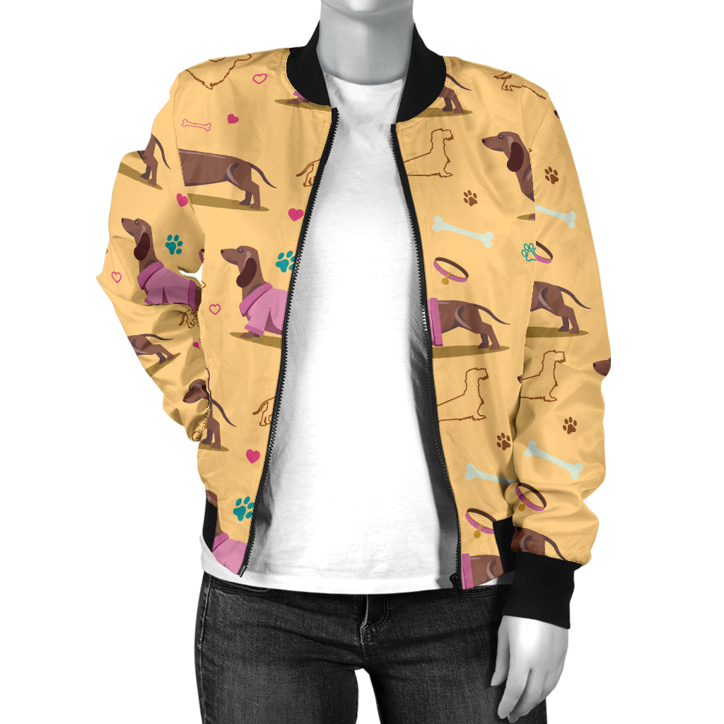 Dachshund Pattern Print Design 07 Women's Bomber Jacket