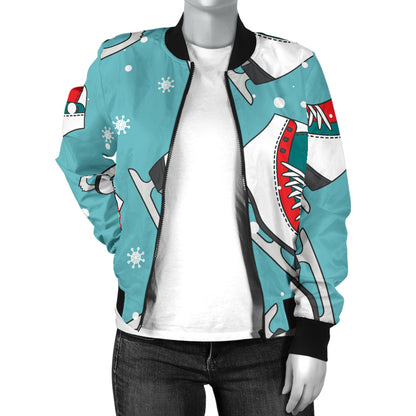 Ice Skate Pattern Print Design 03 Women's Bomber Jacket