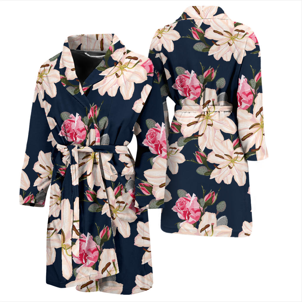 Lily Pattern Print Design LY04 Men Bathrobe