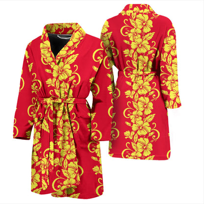 Orange Hibiscus Pattern Print Design HB018 Men Bathrobe