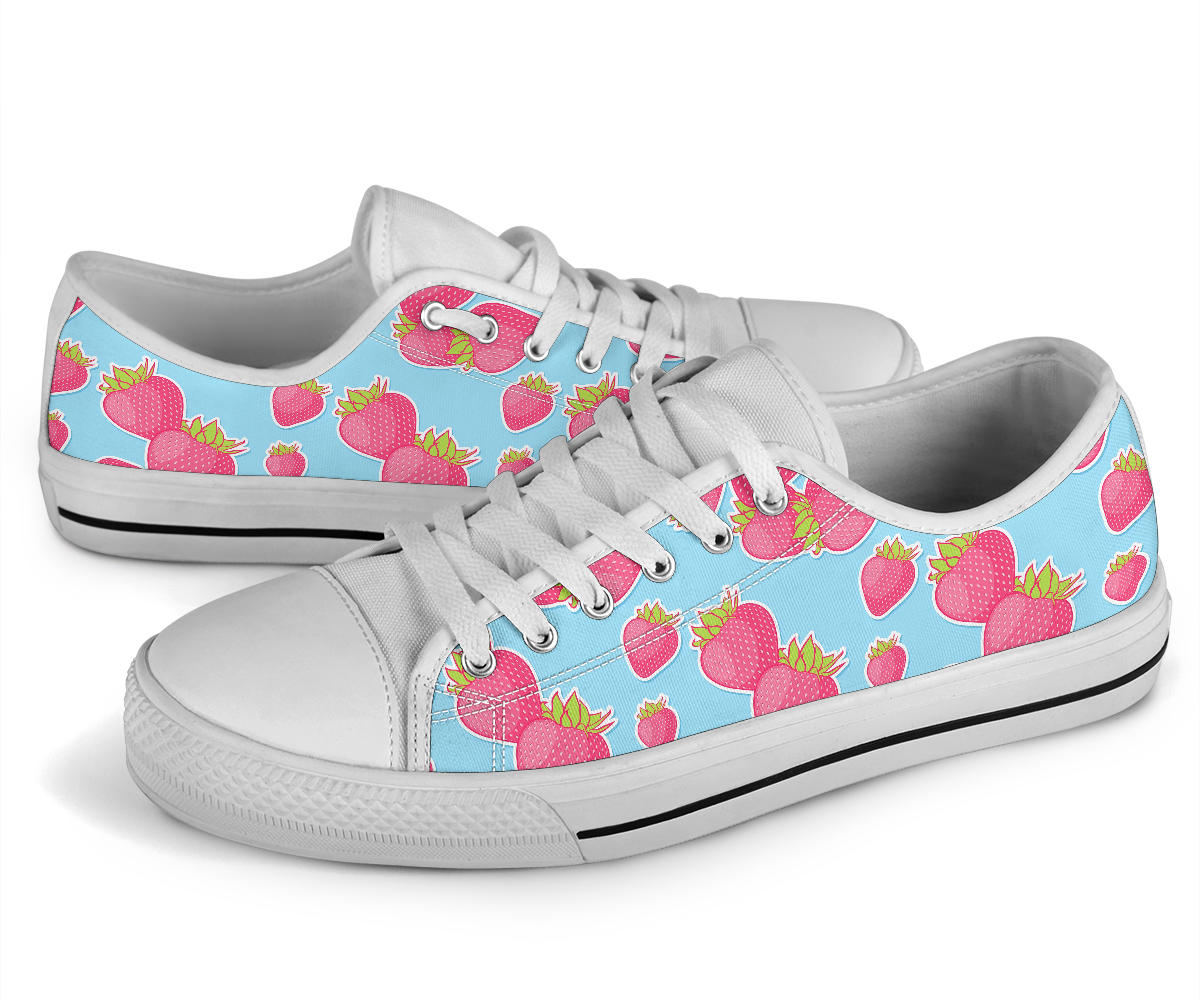 Strawberry Pattern Print Design SB04 White Bottom Low Top Shoes