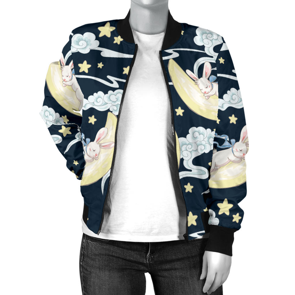 Rabbit Sleeping Pattern Print Design RB08 Women Bomber Jacket
