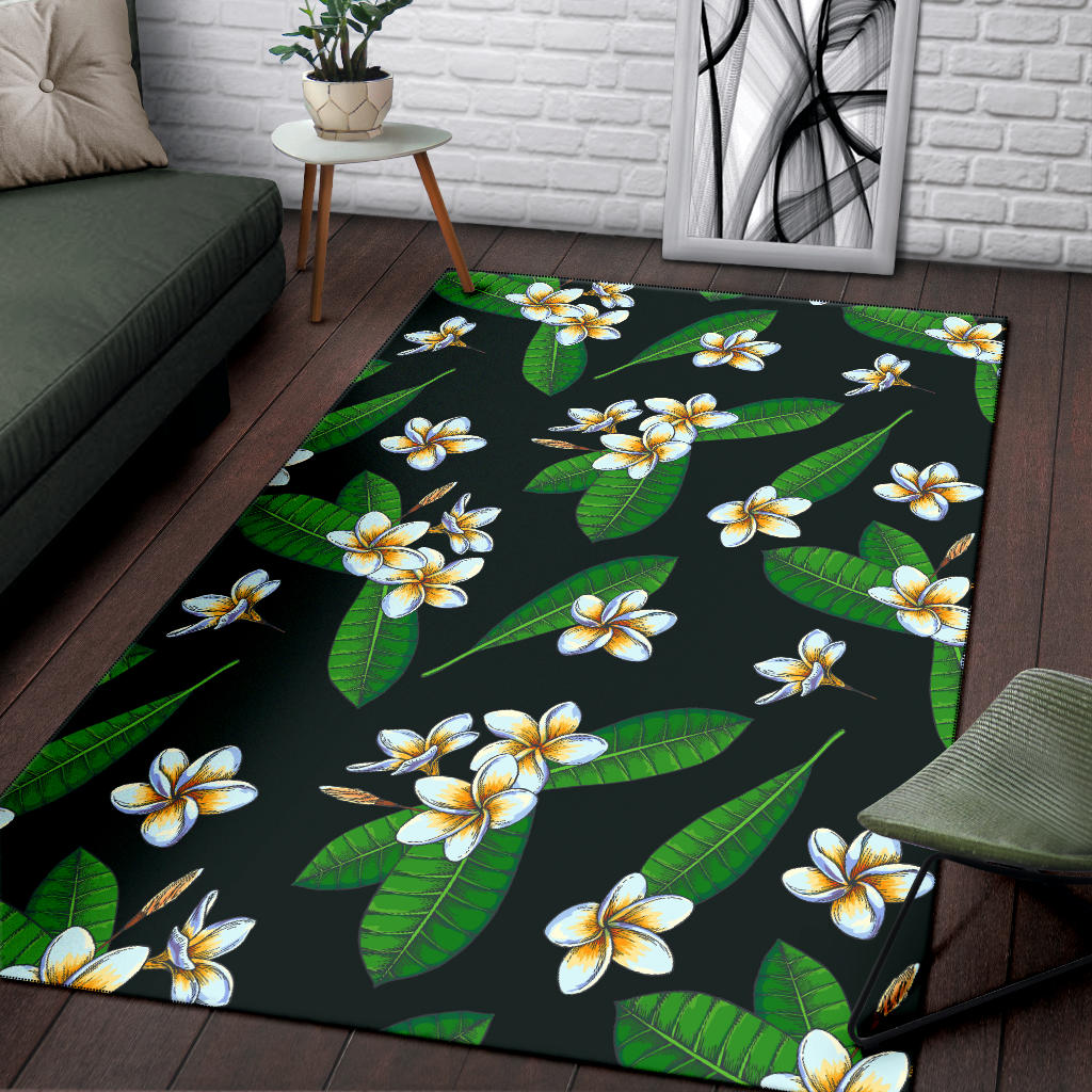 White Plumeria Pattern Print Design PM023 Area Rugs