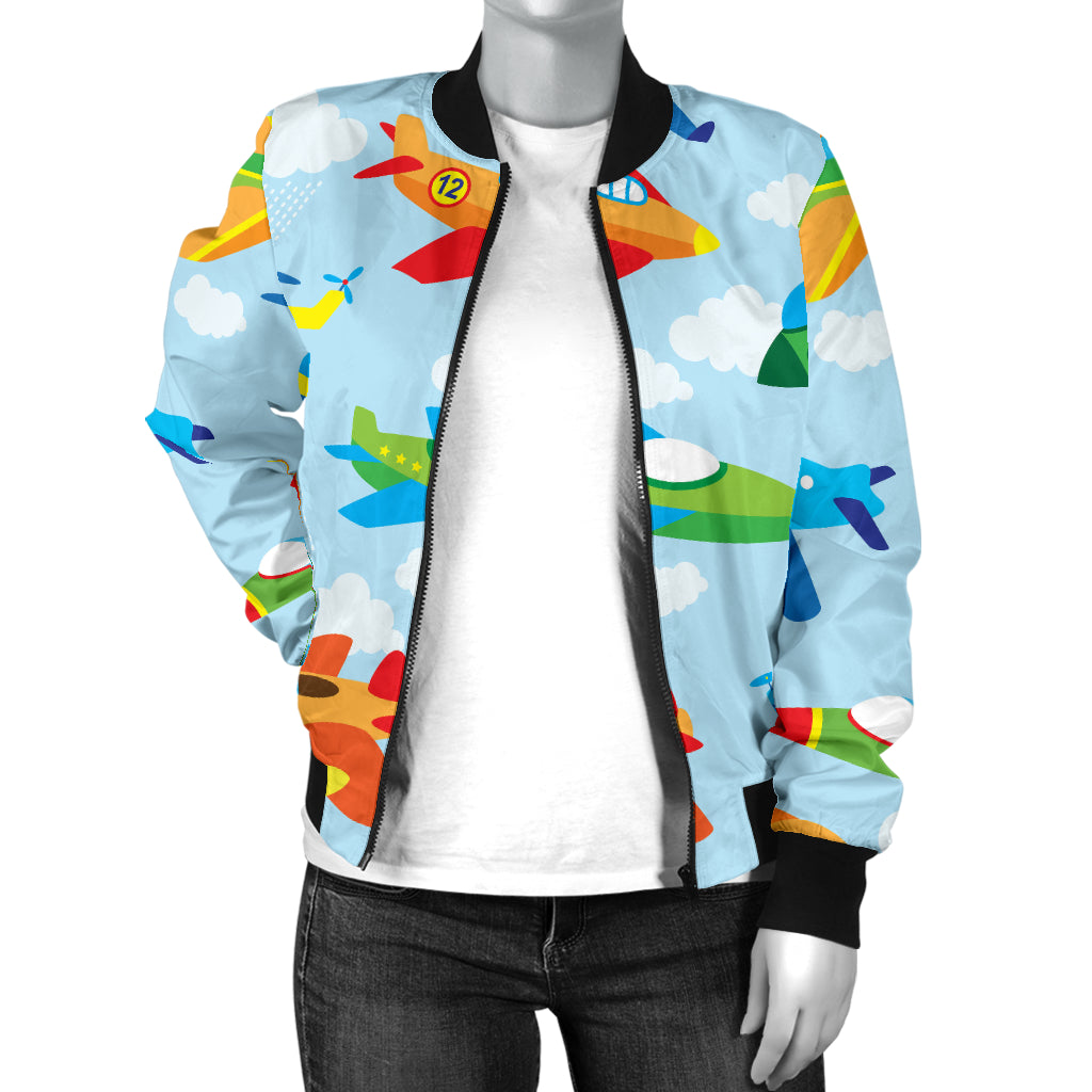 Airplane Colorful Pattern Print Design 01 Women's Bomber Jacket