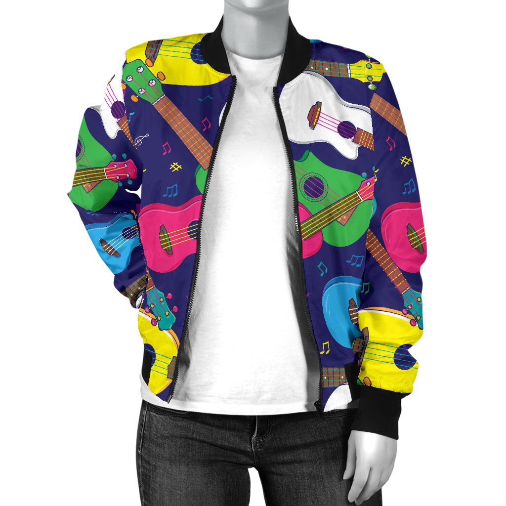 Ukulele Pattern Print Design 02 Women's Bomber Jacket