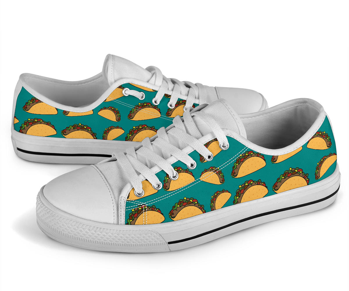 Taco Pattern Print Design TC07 White Bottom Low Top Shoes