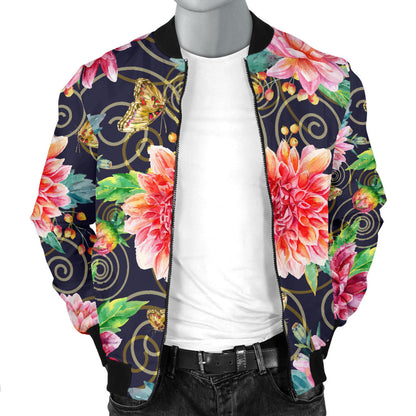 Dahlia Pattern Print Design DH02 Men Bomber Jacket