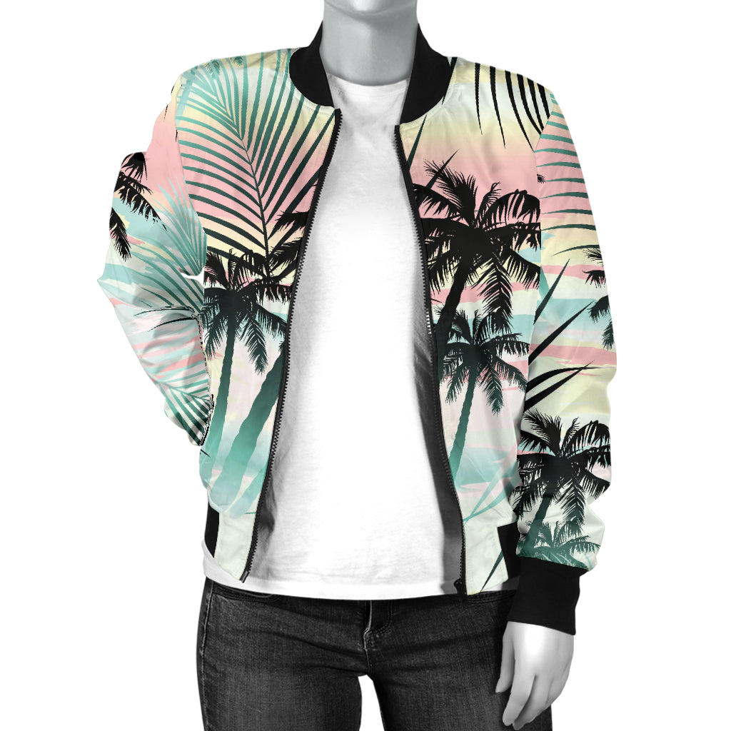Palm Tree Pattern Print Design A03 Women's Bomber Jacket