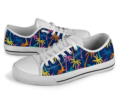 Palm Tree Pattern Print Design PT013 White Bottom Low Top Shoes
