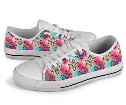 lotus Boho Pattern Print Design LO02 White Bottom Low Top Shoes