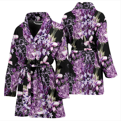 Lavender Pattern Print Design LV06 Women Bathrobe