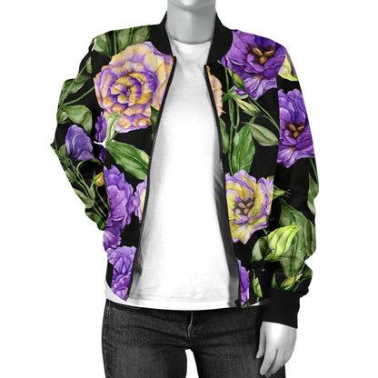 Lisianthus Pattern Print Design LT02 Women Bomber Jacket
