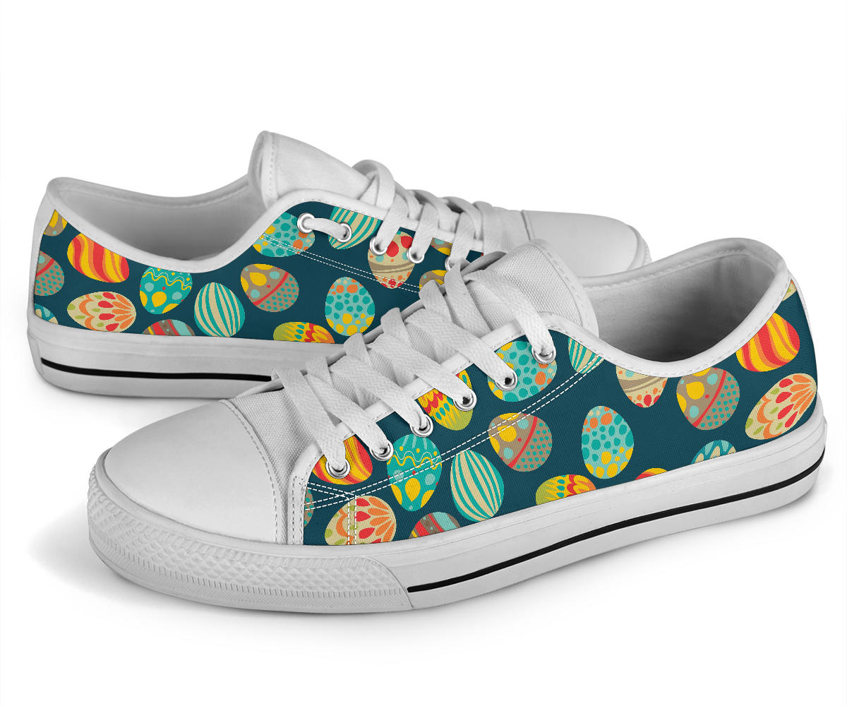 Easter Eggs Pattern Print Design RB09 White Bottom Low Top Shoes