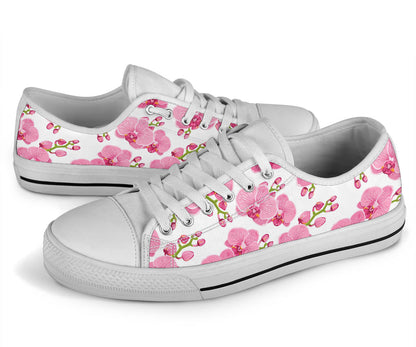 Orchid Pink Pattern Print Design OR07 White Bottom Low Top Shoes