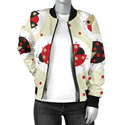 Ladybug Pattern Print Design 03 Women's Bomber Jacket