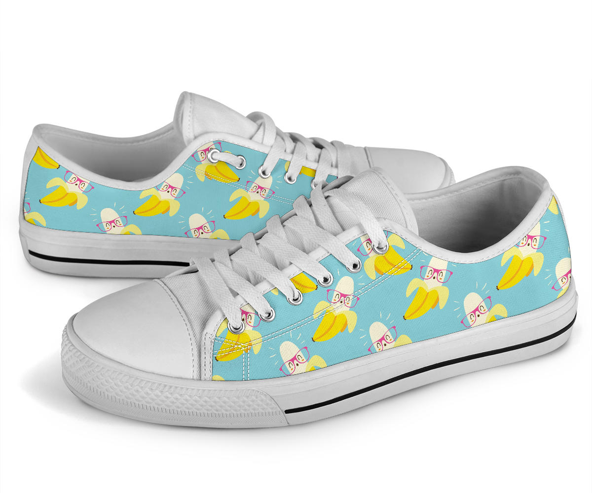 Banana Pattern Print Design BA07 White Bottom Low Top Shoes