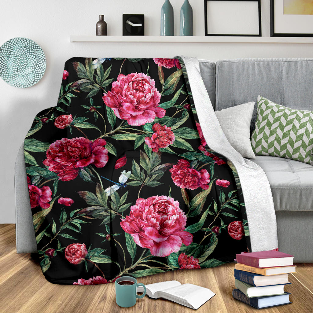 Peony Pattern Print Design PE04 Fleece Blanket