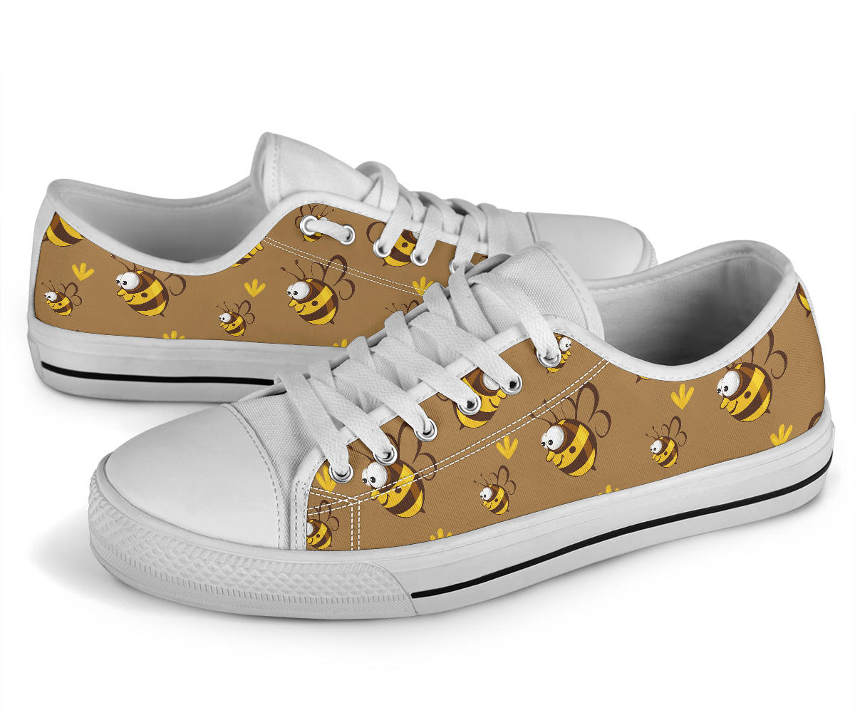Bee Pattern Print Design BEE09 White Bottom Low Top Shoes