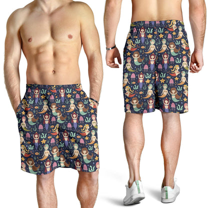 Mermaid Cartoon Pattern Print Design 03 Mens Shorts