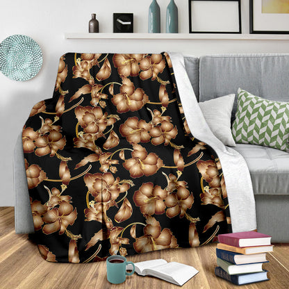 Brown Hibiscus Pattern Print Design HB06 Fleece Blanket