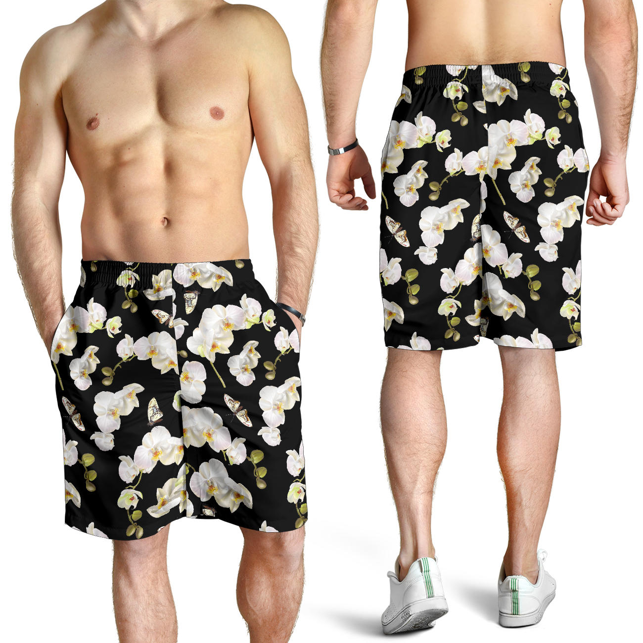 Orchid White Pattern Print Design OR011 Mens Shorts