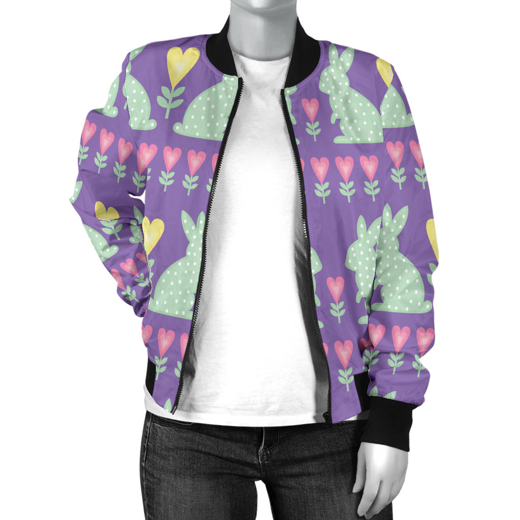 Rabbit Pattern Print Design RB01 Women Bomber Jacket