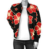 Red Hibiscus Pattern Print Design HB021 Women Bomber Jacket