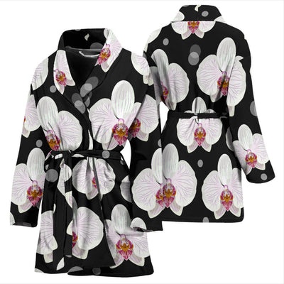 Orchid White Pattern Print Design OR09 Women Bathrobe