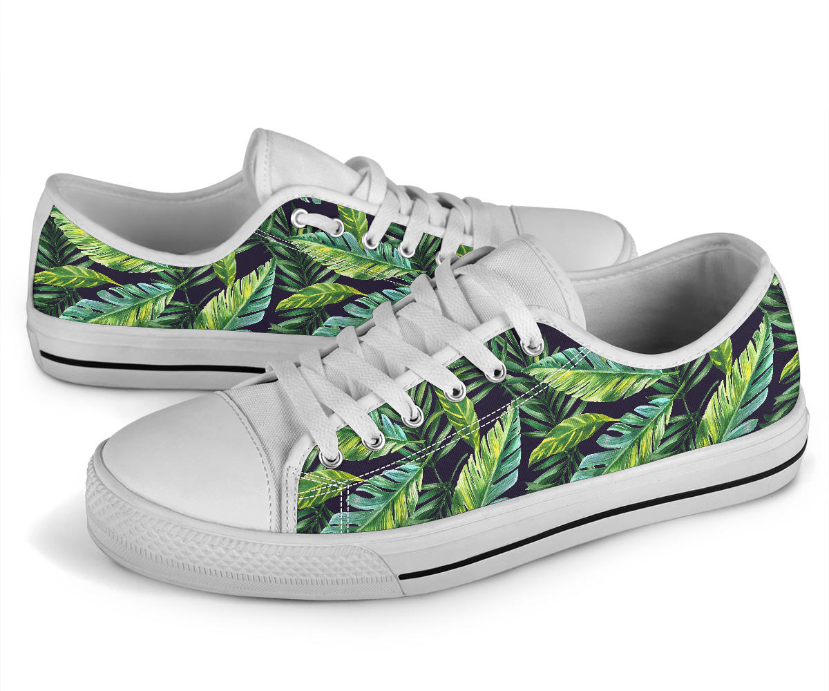 Tropical Flower Pattern Print Design TF06 White Bottom Low Top Shoes